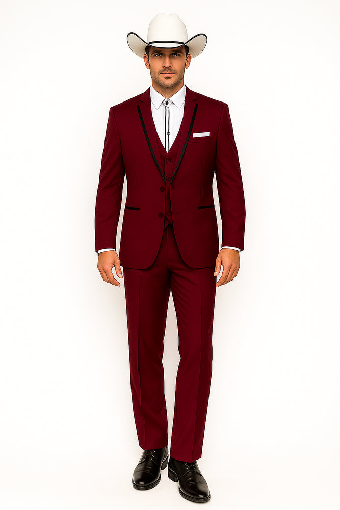 SKU#JA60892 Country Tuxedos Mens Traje Vaquero - Burgundy Tuxedo