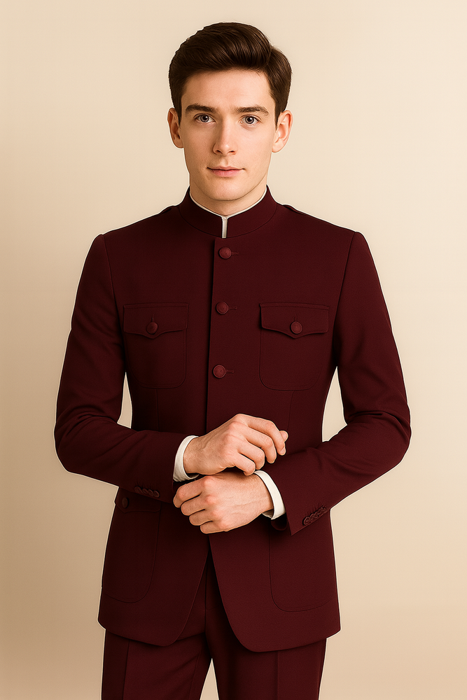 Apollo King Men's 2 Piece Nehru Style Suit Fashion Pockets