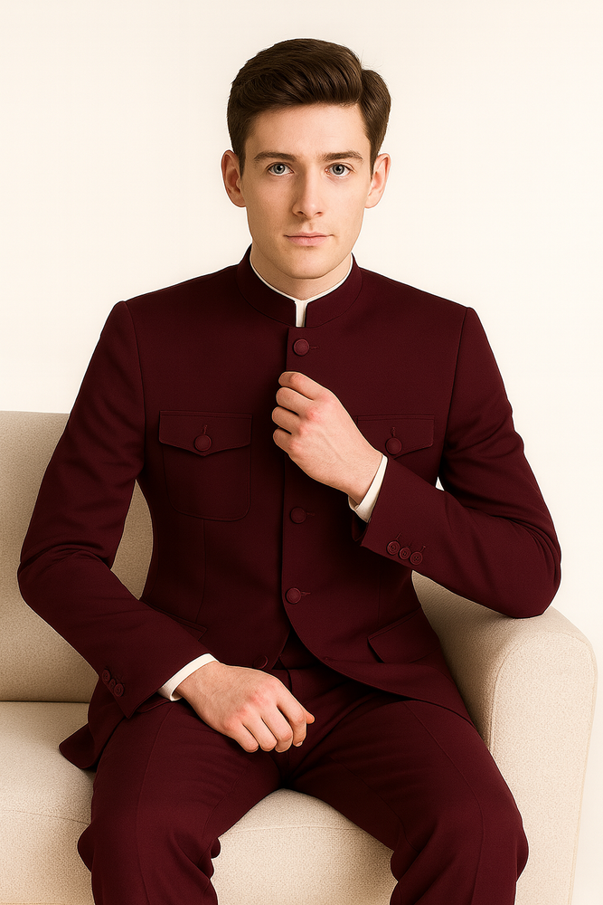 Apollo King Men's 2 Piece Nehru Style Suit Fashion Pockets