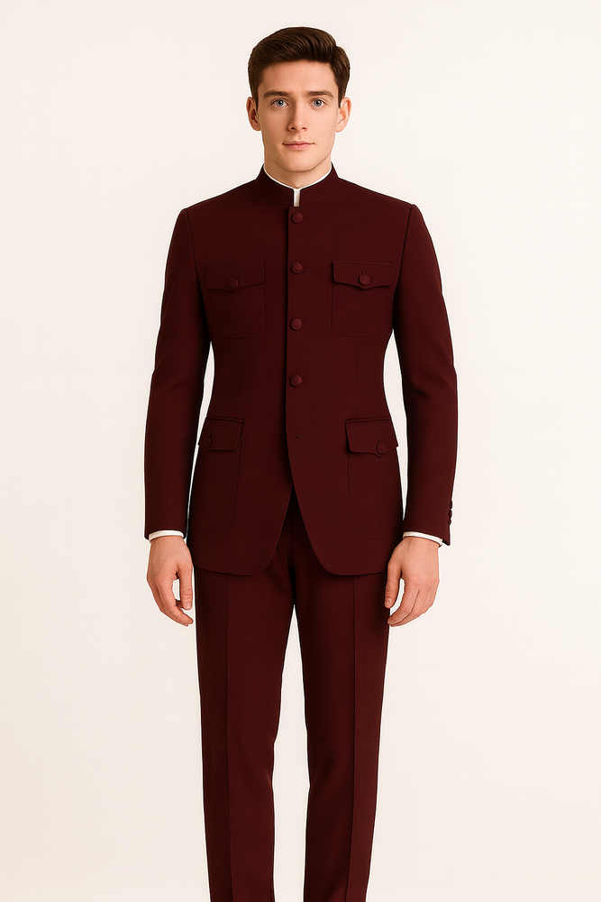 Apollo King Men's 2 Piece Nehru Style Suit Fashion Pockets