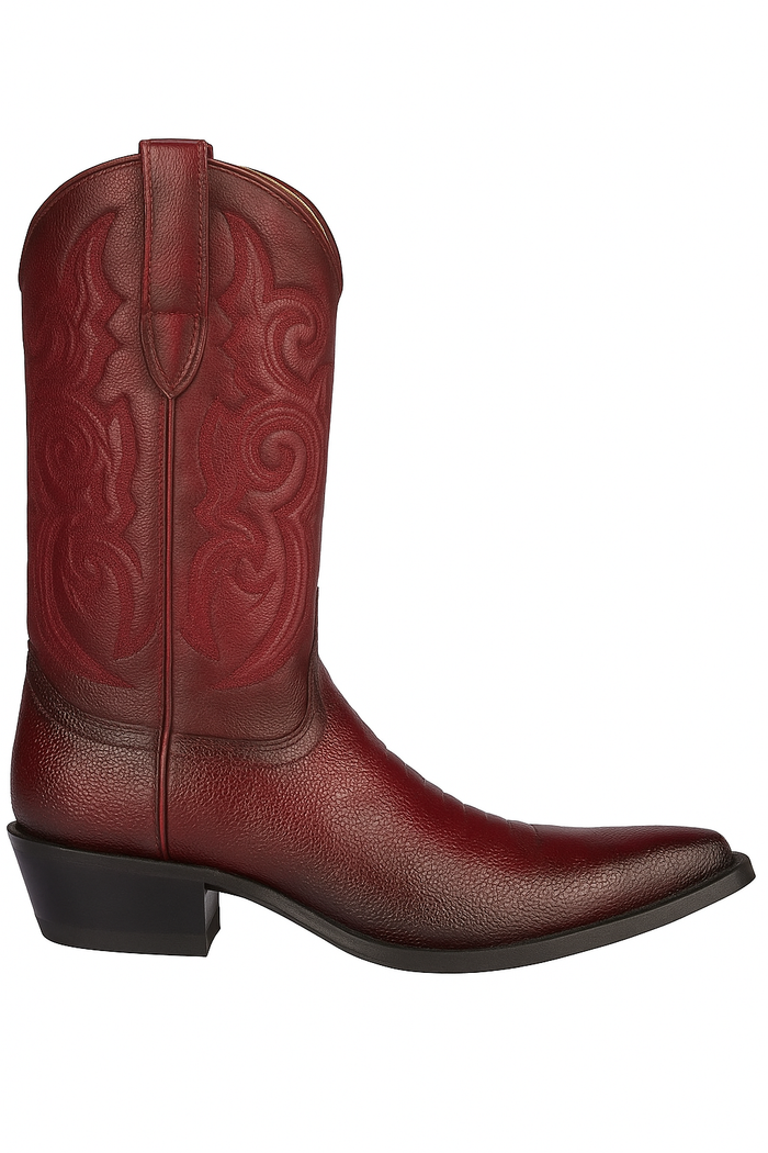 Men's Burgundy Ostrich Leg Cowboy Boots: Snip Toe Western Dress Boots by Los Altos