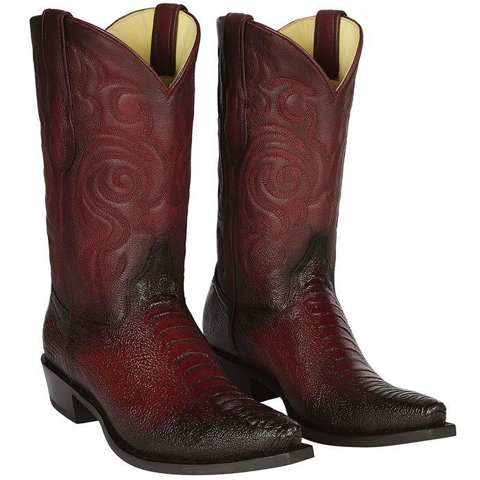 Men's Burgundy Ostrich Leg Cowboy Boots: Snip Toe Western Dress Boots by Los Altos