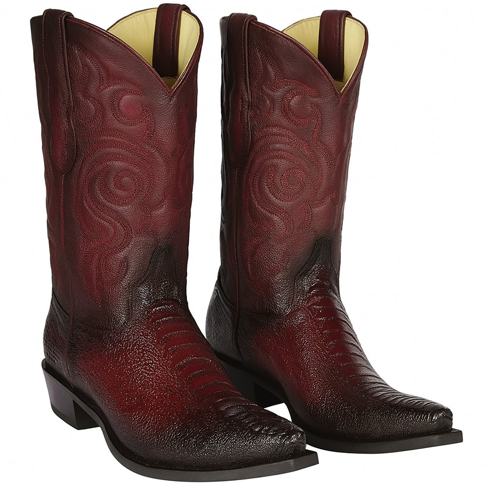 Men's Burgundy Ostrich Leg Cowboy Boots: Snip Toe Western Dress Boots by Los Altos
