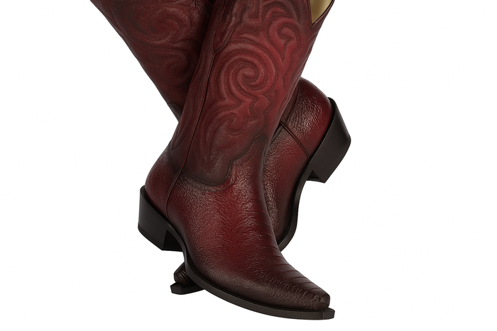 Men's Burgundy Ostrich Leg Cowboy Boots: Snip Toe Western Dress Boots by Los Altos