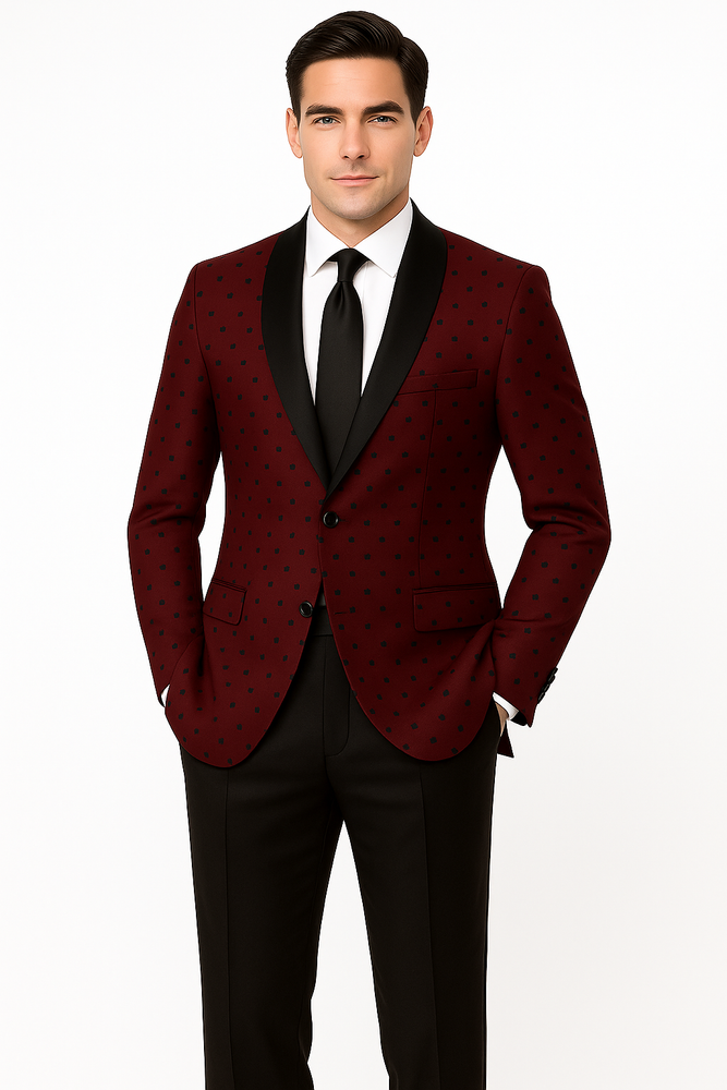 Burgundy Polka-Dot Pattern Tuxedo for Men's