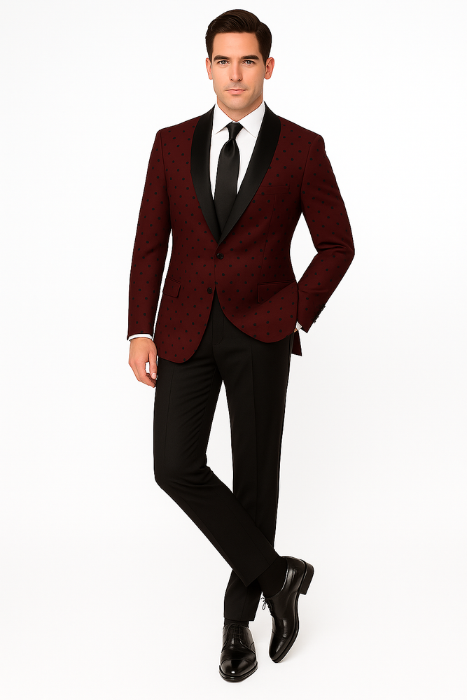 Burgundy Polka-Dot Pattern Tuxedo for Men's