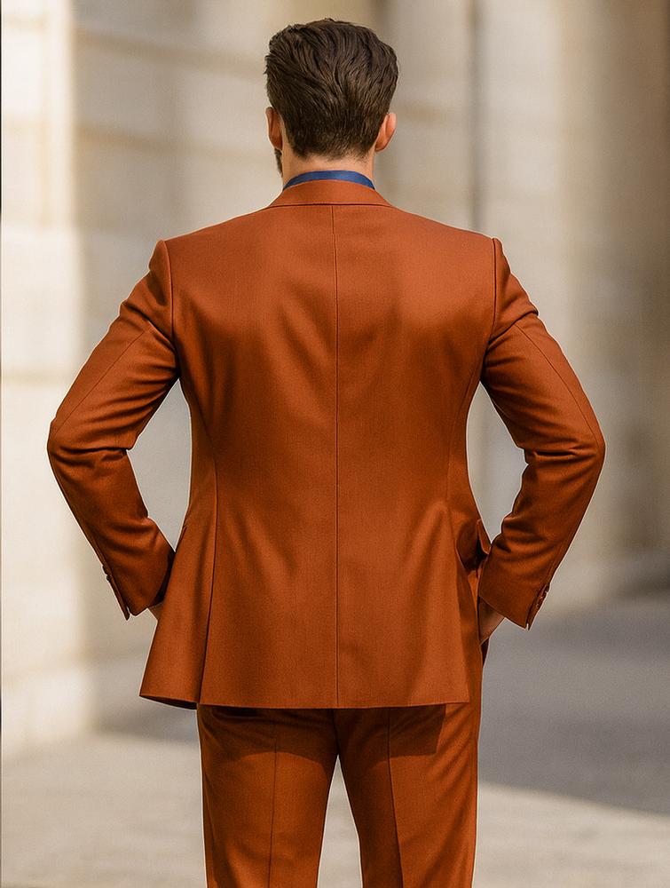 Classic Burnt Orange Three-Piece Suit – Stylish Wedding Outfit
