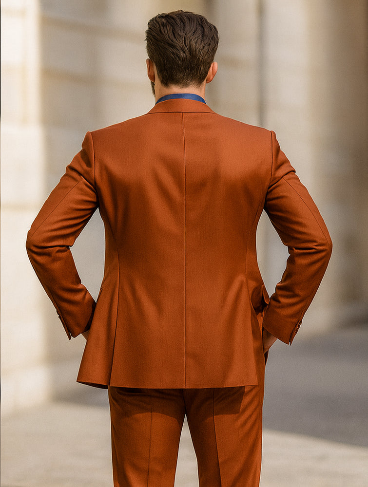 Classic Burnt Orange Three-Piece Suit – Stylish Wedding Outfit