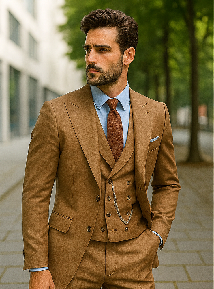 Premium Camel Brown Suit – Tailored 3-Piece Wedding Outfit