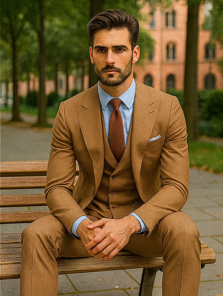 Premium Camel Brown Suit – Tailored 3-Piece Wedding Outfit