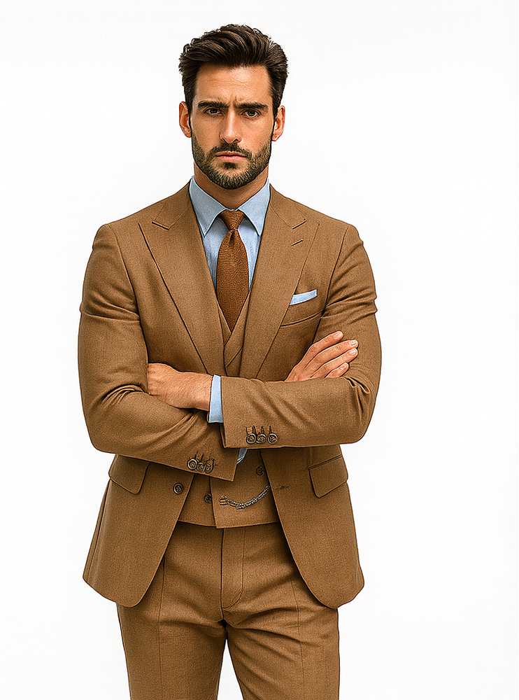 Premium Camel Brown Suit – Tailored 3-Piece Wedding Outfit