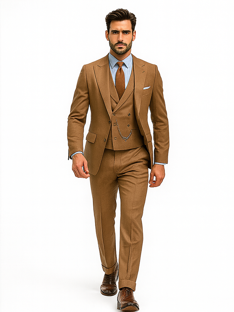 Premium Camel Brown Suit – Tailored 3-Piece Wedding Outfit