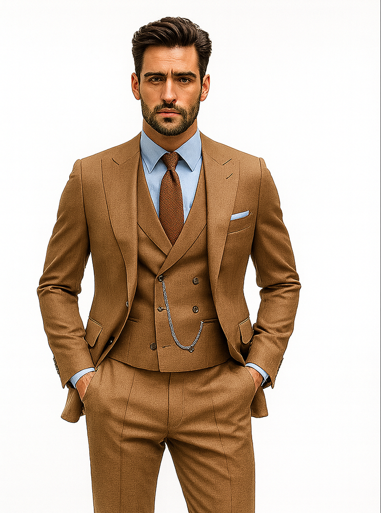 Premium Camel Brown Suit – Tailored 3-Piece Wedding Outfit