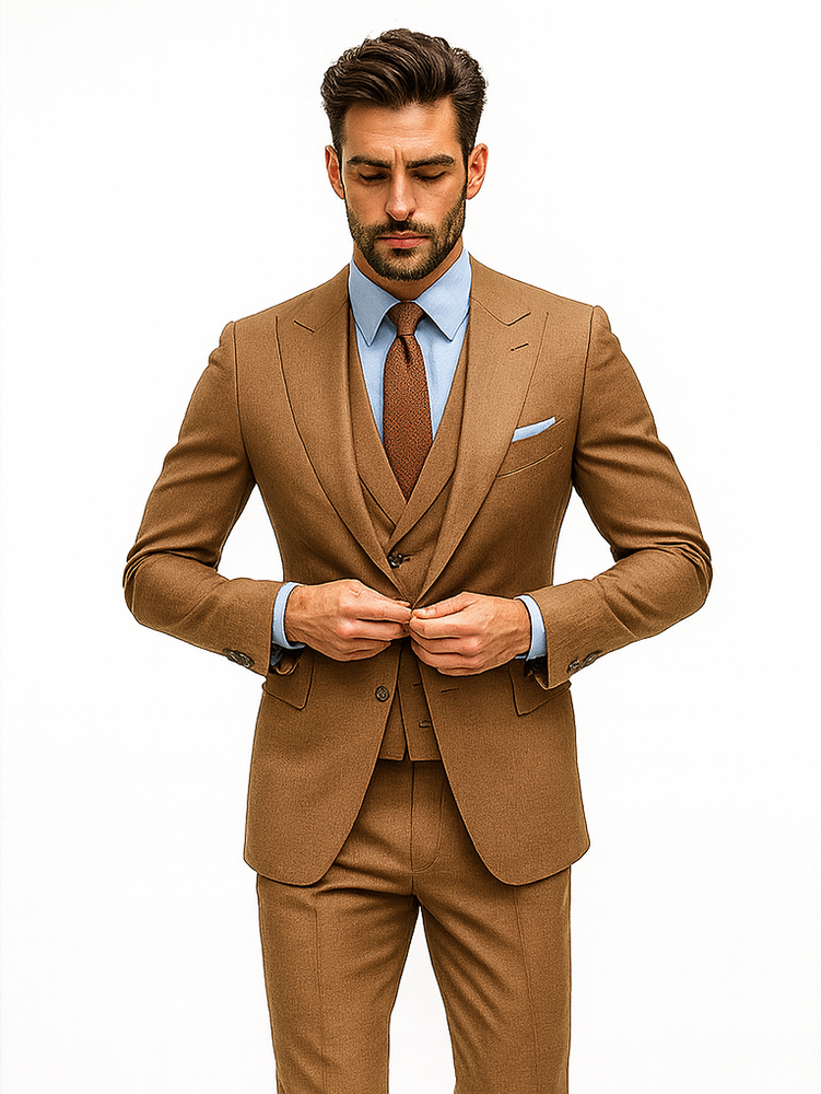Premium Camel Brown Suit – Tailored 3-Piece Wedding Outfit