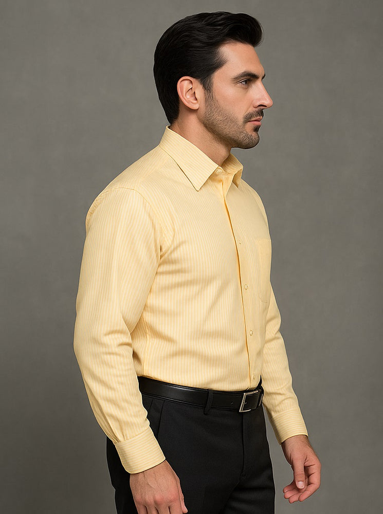 Men's Canary Straight Collar French Cuff Dress Shirt - Striped Dress Shirt - Mens Pinstripe Dress Shirt