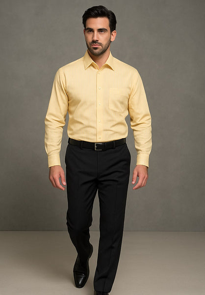 Men's Canary Straight Collar French Cuff Dress Shirt - Striped Dress Shirt - Mens Pinstripe Dress Shirt