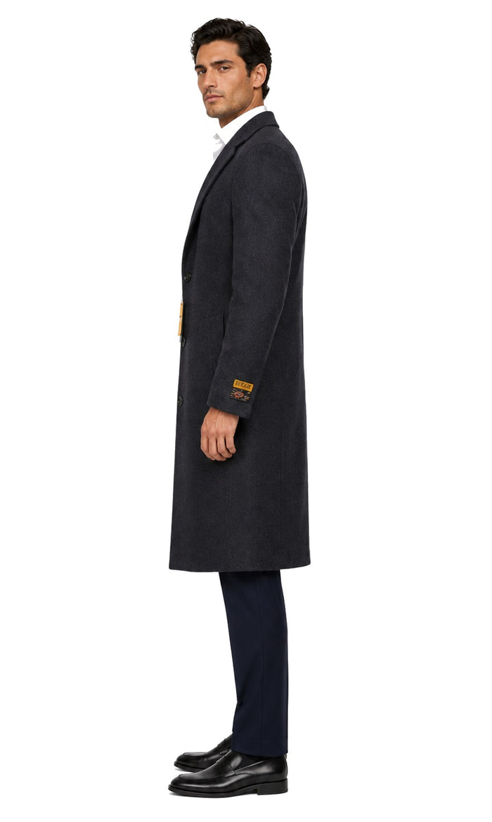 Mens Cashmere Blend Black Coat Full length - Cashmere Overcoat