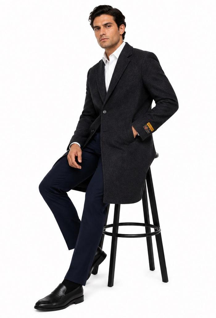 Mens Cashmere Blend Black Coat Full length - Cashmere Overcoat
