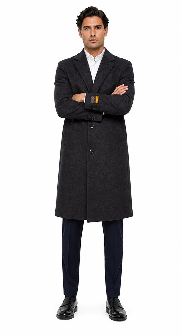 Mens Cashmere Blend Black Coat Full length - Cashmere Overcoat