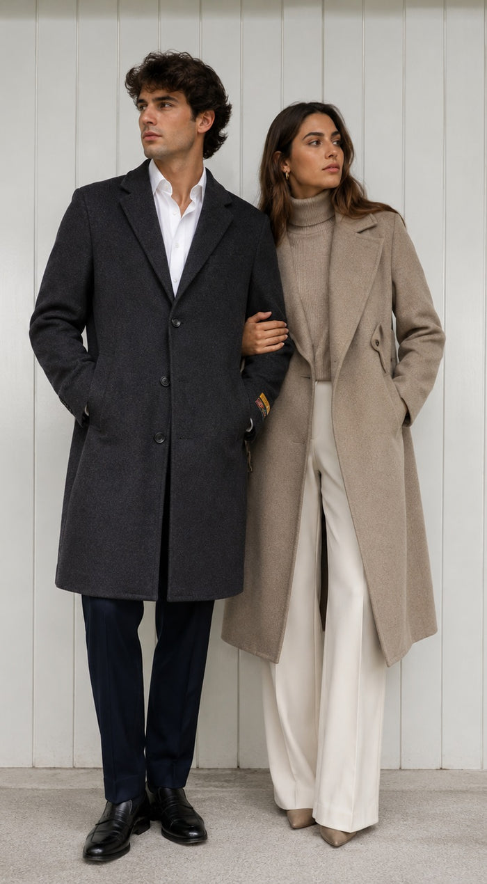 Mens Cashmere Blend Black Coat Full length - Cashmere Overcoat