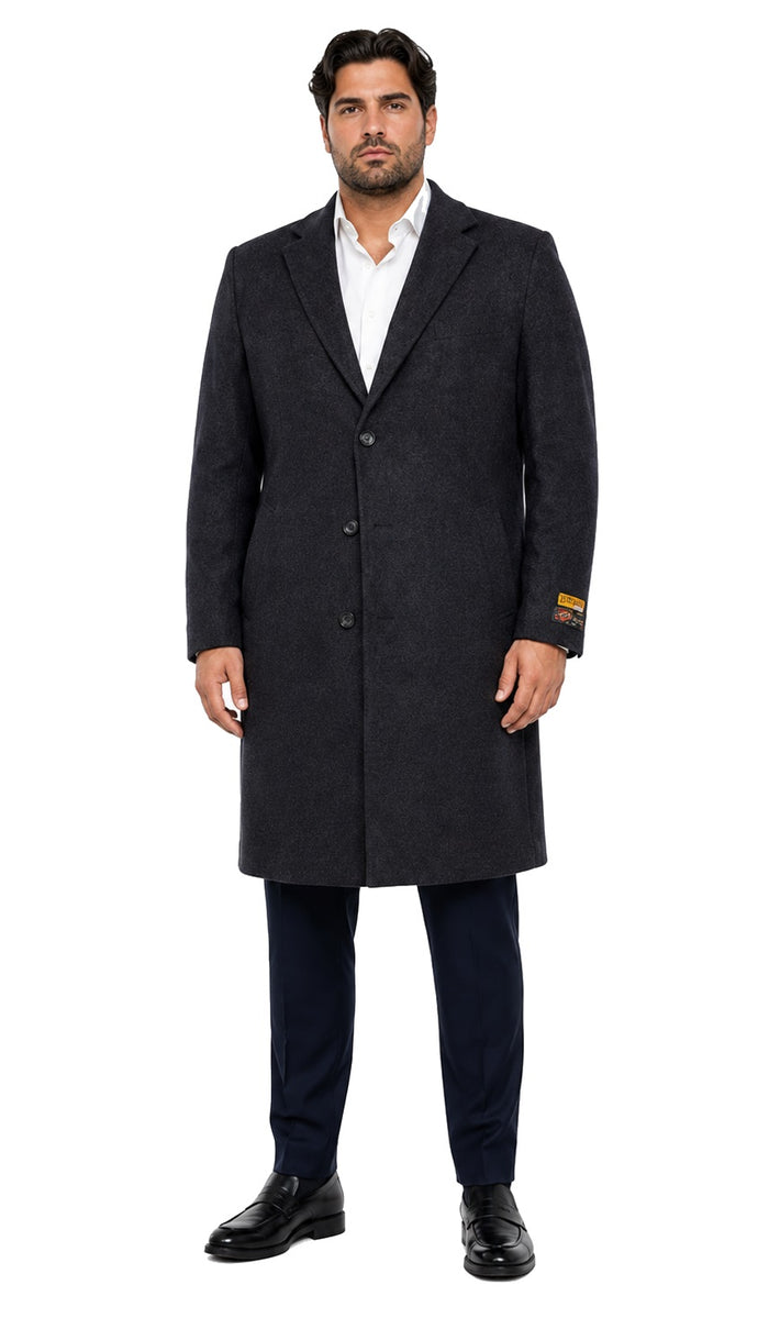 Mens Cashmere Blend Black Coat Full length - Cashmere Overcoat