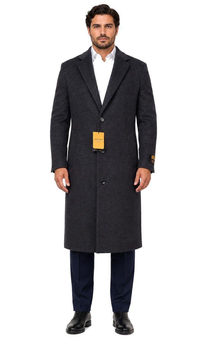 Mens Cashmere Blend Black Coat Full length - Cashmere Overcoat