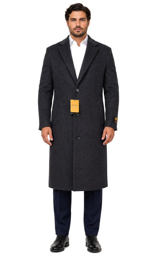 Mens Cashmere Blend Black Coat Full length - Cashmere Overcoat