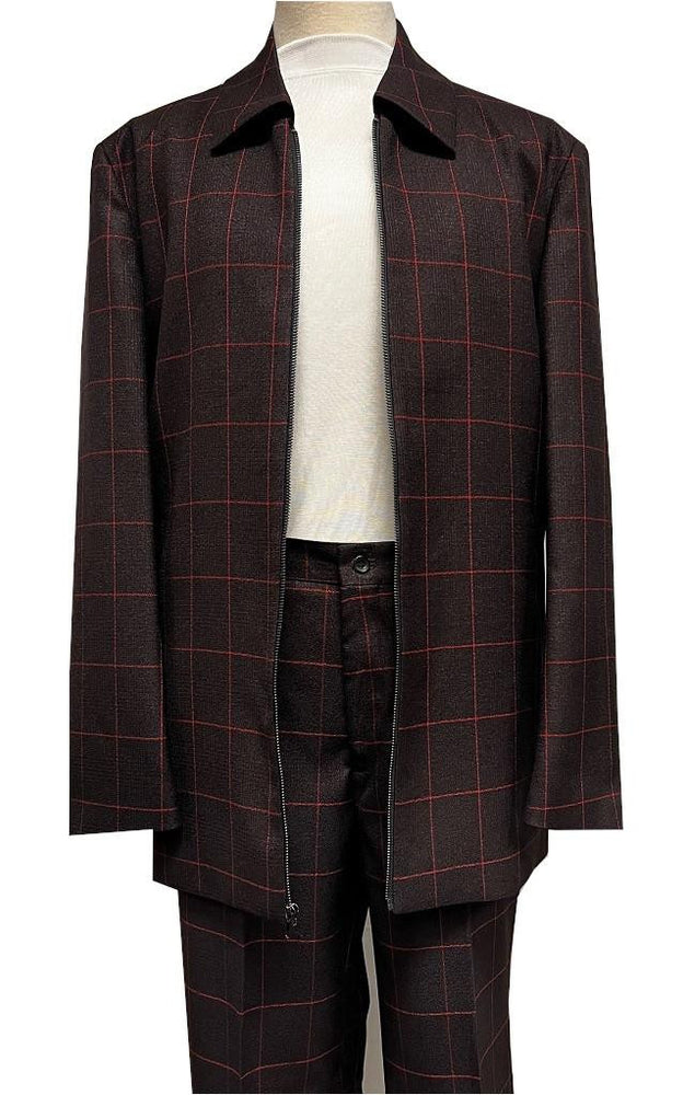 Mens Casual Leisure Suit Burgundy Windowpane 6775