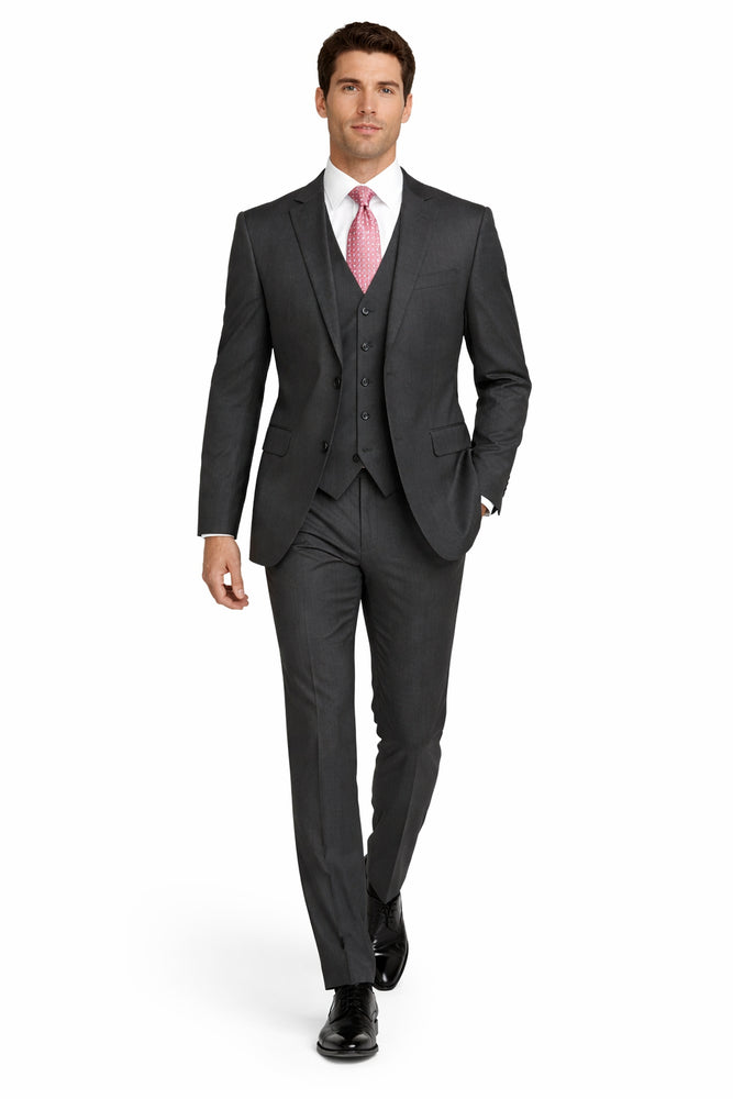 Mens Charcoal Mantoni Suit – Classic 3 Piece Dark Grey Suit for Business, Wedding and Formal Wear