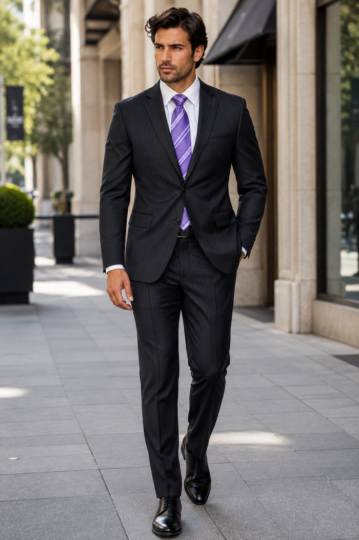 Men's Charcoal Pinstripe - Color: Dark Grey Suit