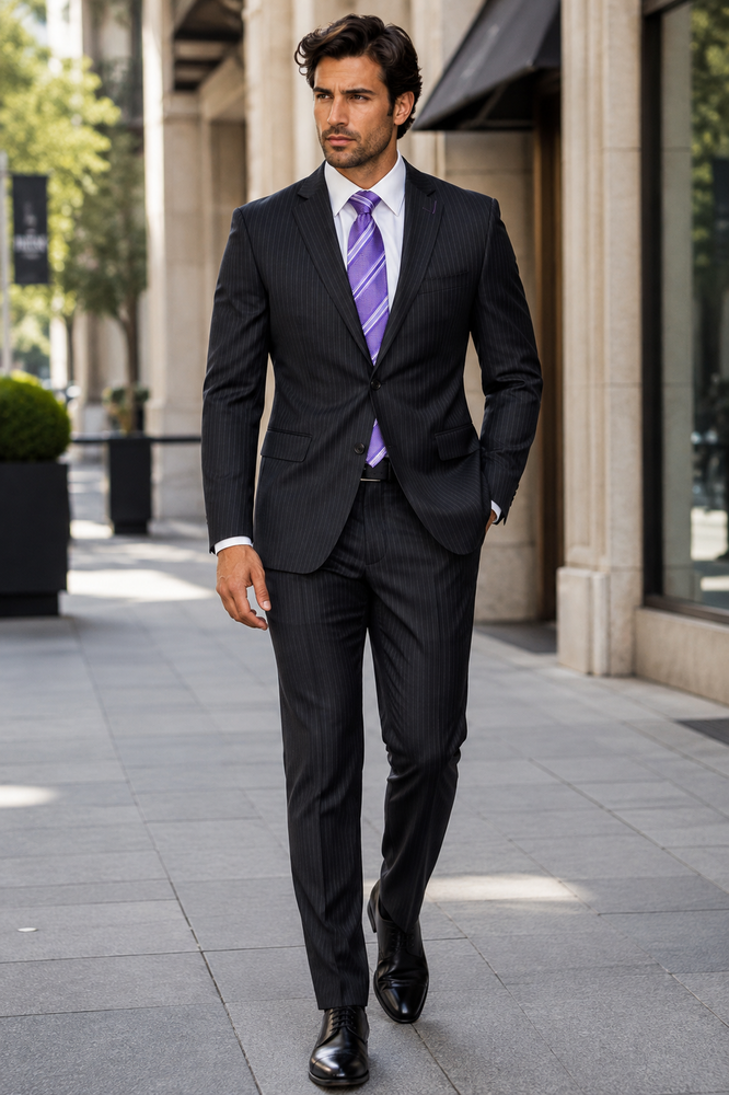 Men's Charcoal Pinstripe - Color: Dark Grey Suit