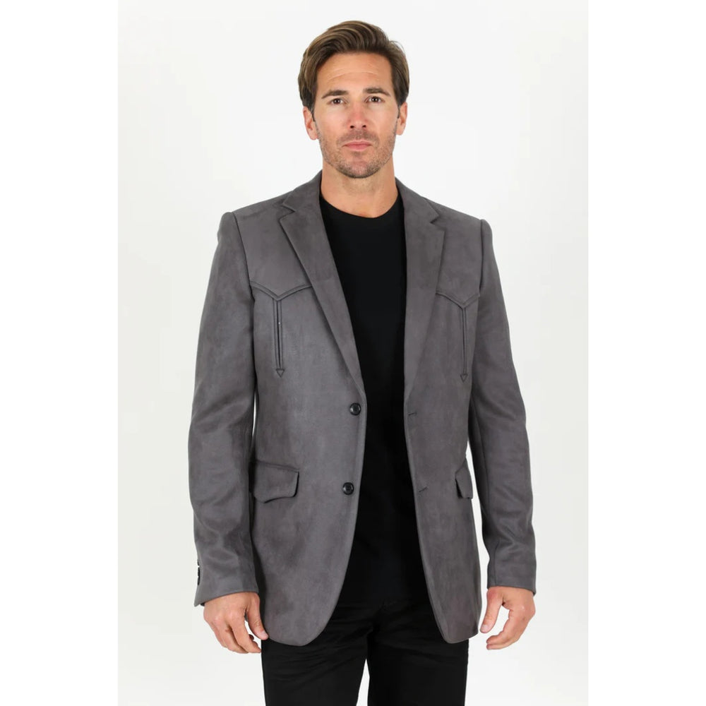 Men’s Charcoal Platini Faux Suede Double-Breasted Blazer Jacket