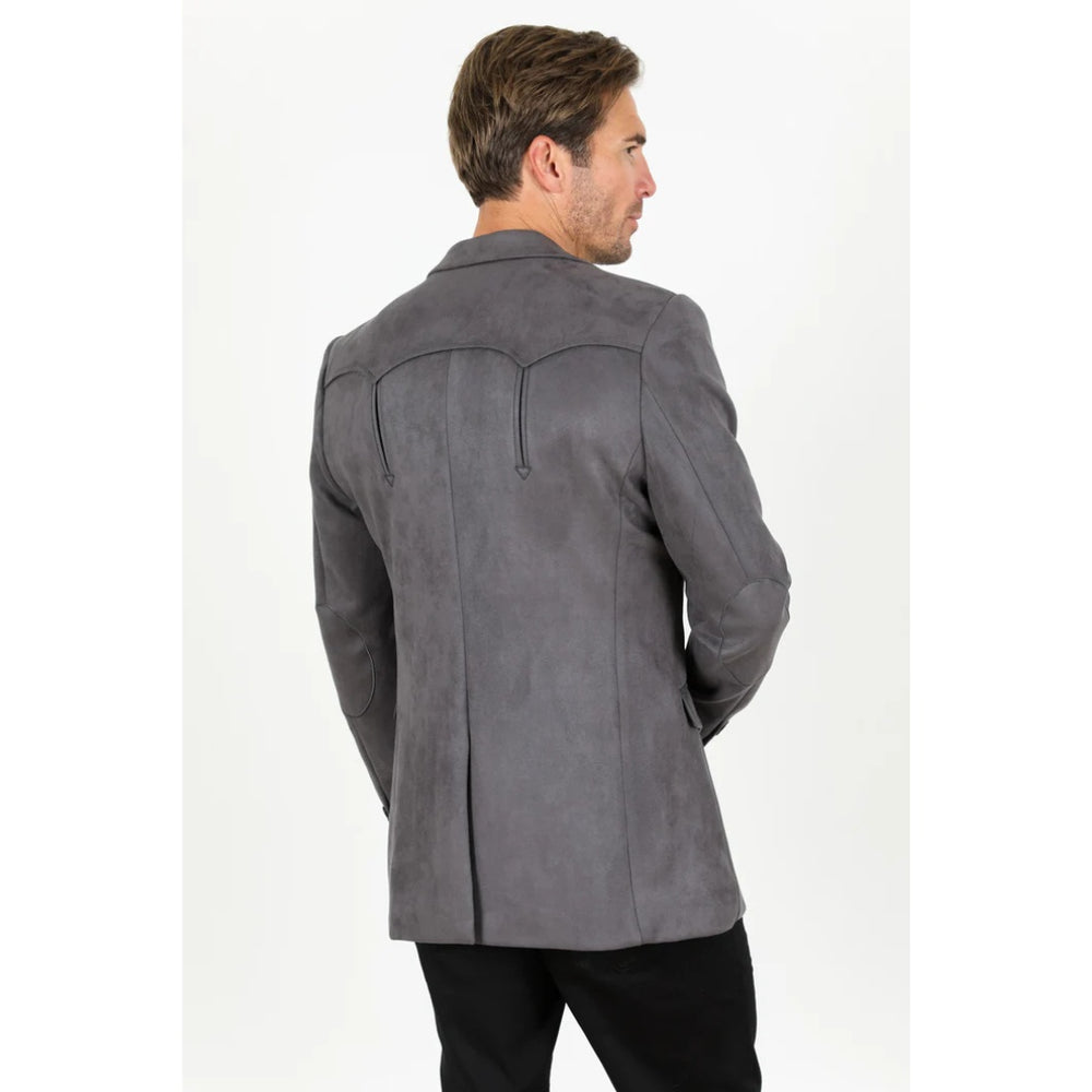 Men’s Charcoal Platini Faux Suede Double-Breasted Blazer Jacket