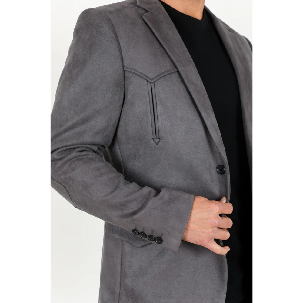 Men’s Charcoal Platini Faux Suede Double-Breasted Blazer Jacket