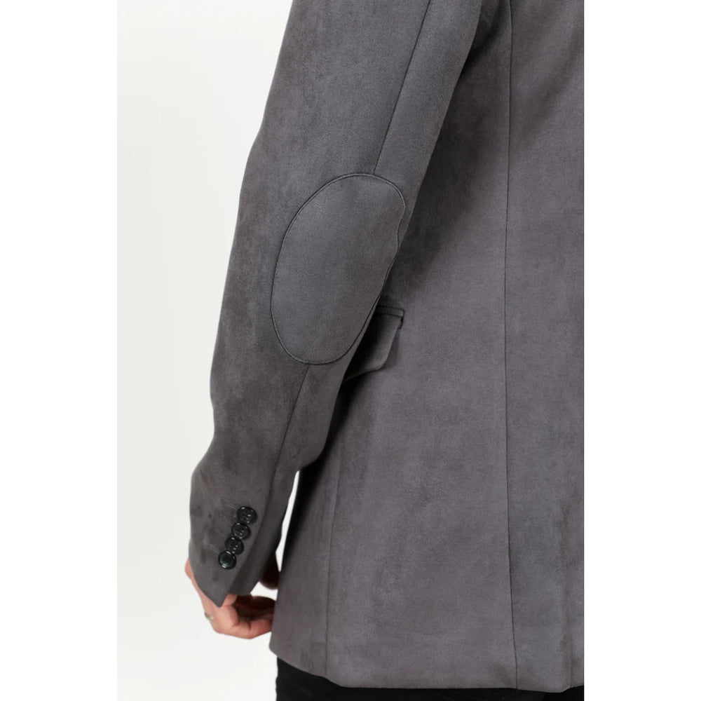 Men’s Charcoal Platini Faux Suede Double-Breasted Blazer Jacket