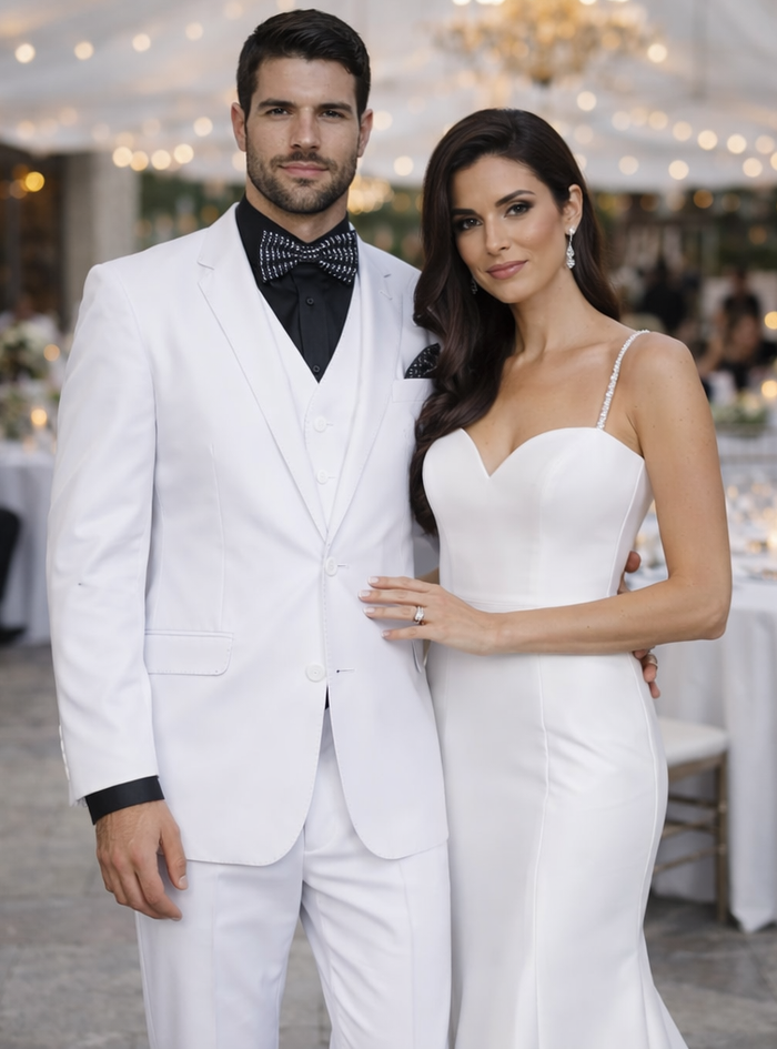 Statement Confidence Men's Solid All White Suit For Men 2 Button Modern Fit Suits Wool Suit