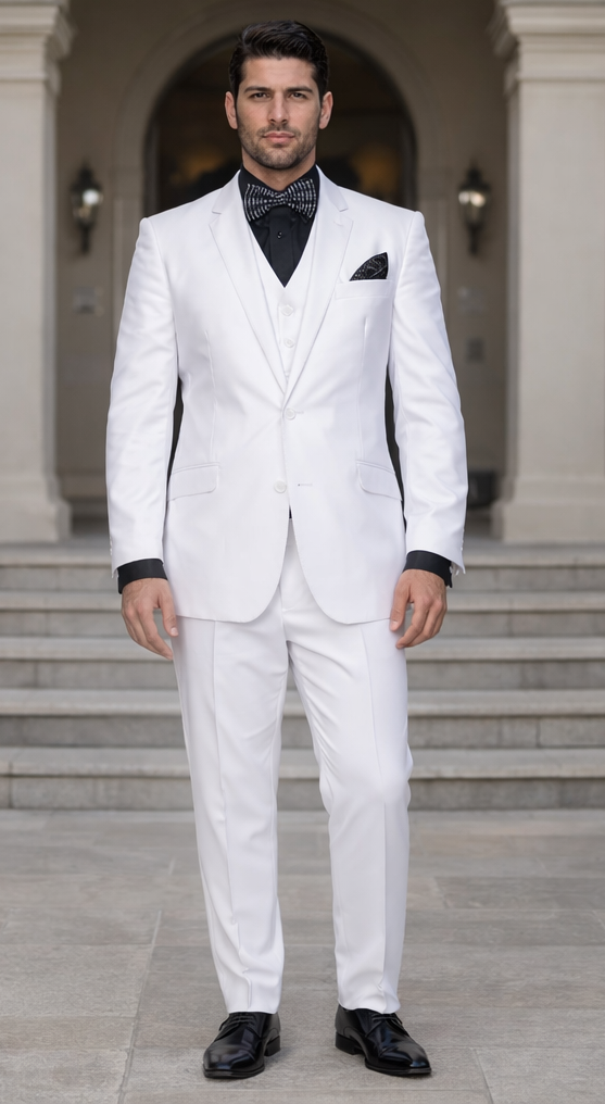 Statement Confidence Men's Solid All White Suit For Men 2 Button Modern Fit Suits Wool Suit