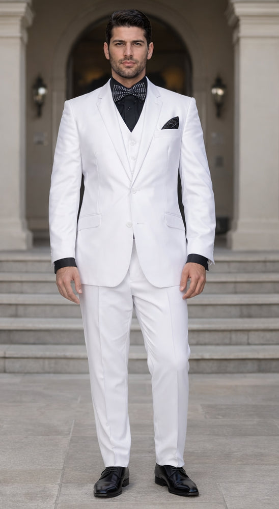 Statement Confidence Men's Solid All White Suit For Men 2 Button Modern Fit Suits Wool Suit