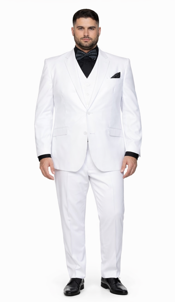 Statement Confidence Men's Solid All White Suit For Men 2 Button Modern Fit Suits Wool Suit