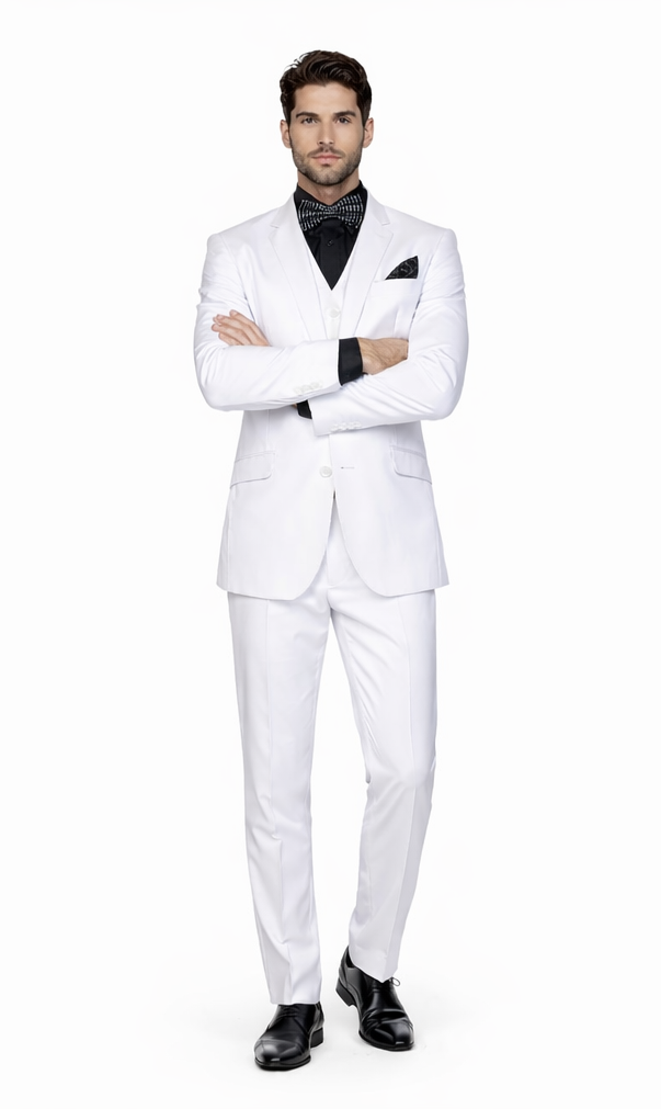 Statement Confidence Men's Solid All White Suit For Men 2 Button Modern Fit Suits Wool Suit