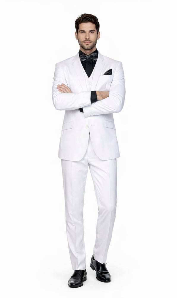 Statement Confidence Men's Solid All White Suit For Men 2 Button Modern Fit Suits Wool Suit