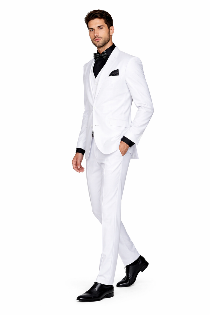 Statement Confidence Men's Solid All White Suit For Men 2 Button Modern Fit Suits Wool Suit