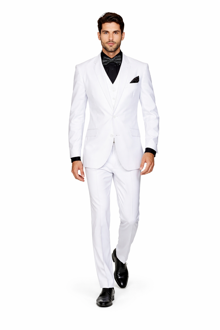 Statement Confidence Men's Solid All White Suit For Men 2 Button Modern Fit Suits Wool Suit