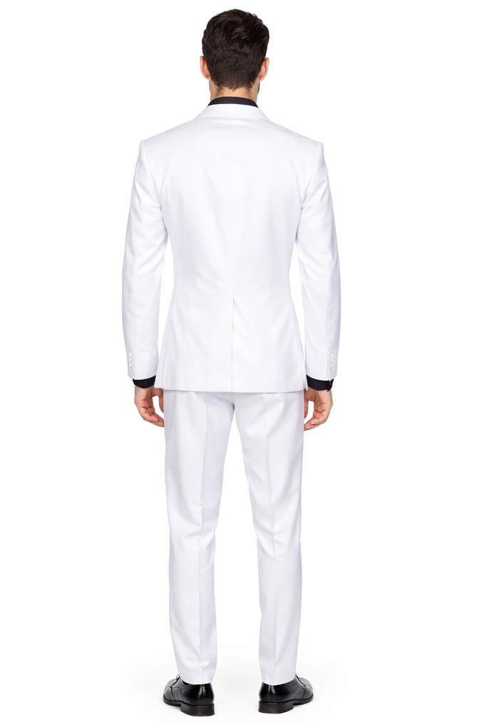Statement Confidence Men's Solid All White Suit For Men 2 Button Modern Fit Suits Wool Suit