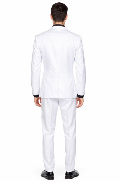 Statement Confidence Men's Solid All White Suit For Men 2 Button Modern Fit Suits Wool Suit