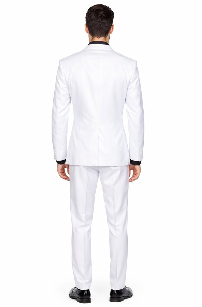 Statement Confidence Men's Solid All White Suit For Men 2 Button Modern Fit Suits Wool Suit