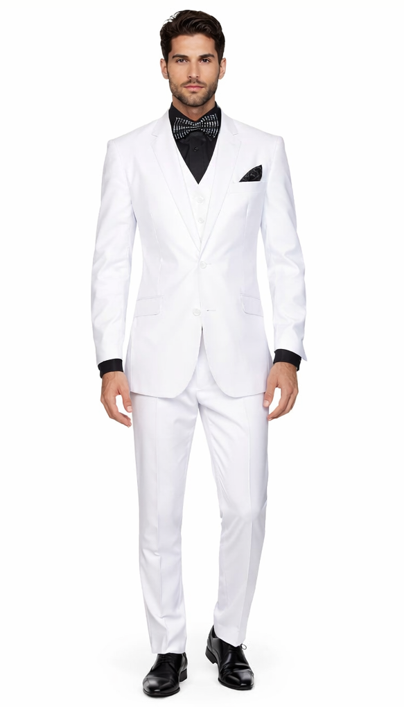 Statement Confidence Men's Solid All White Suit For Men 2 Button Modern Fit Suits Wool Suit