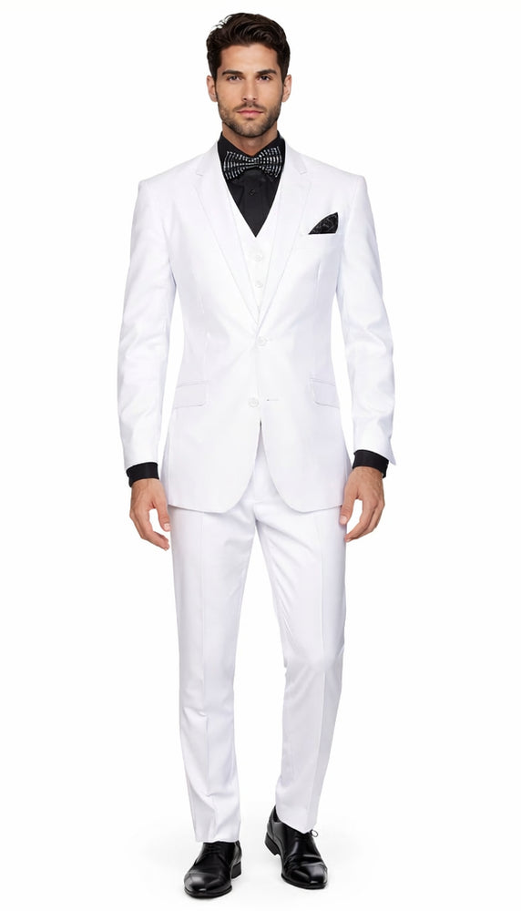 Statement Confidence Men's Solid All White Suit For Men 2 Button Modern Fit Suits Wool Suit