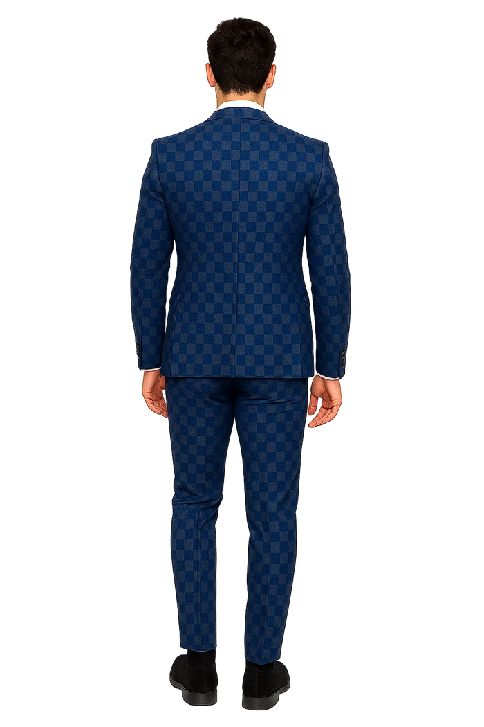 Royal Blue Checkered 3-Piece Executive Suit with Matching Vest