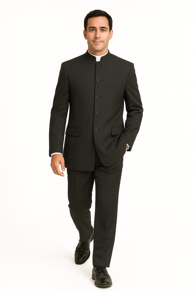 Men's Suit Mandarin Collar Black Pinstripe 5 Button Chinese Nehru Banded Collar Style Three Piece Low Priced Fashion Outfits Suits